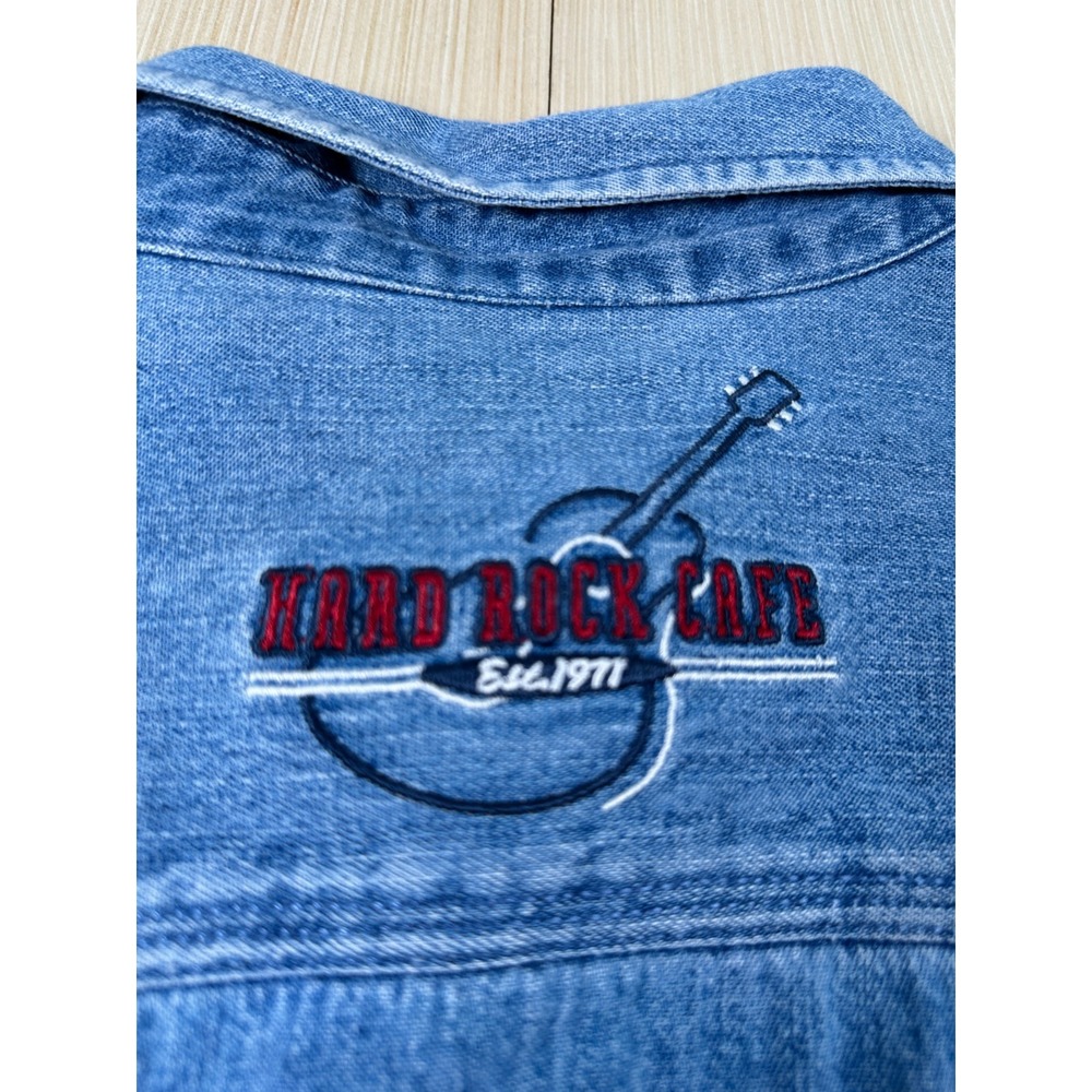 Hard Rock Shirt Mens XL Blue Logo Cotton Denim Long Sleeve Collared Button-Up - Picture 6 of 6